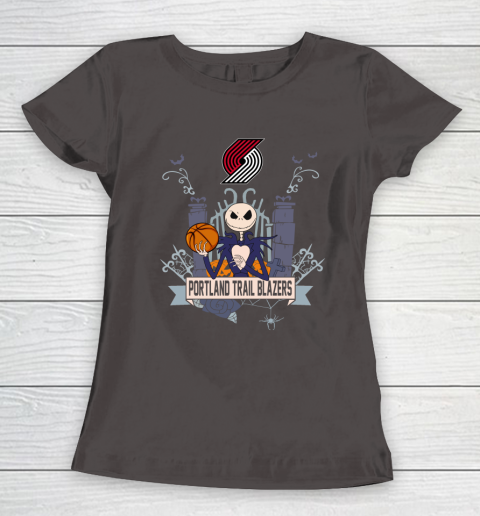 NBA Portland Trail Blazers Basketball Jack Skellington Halloween Women's T-Shirt 7