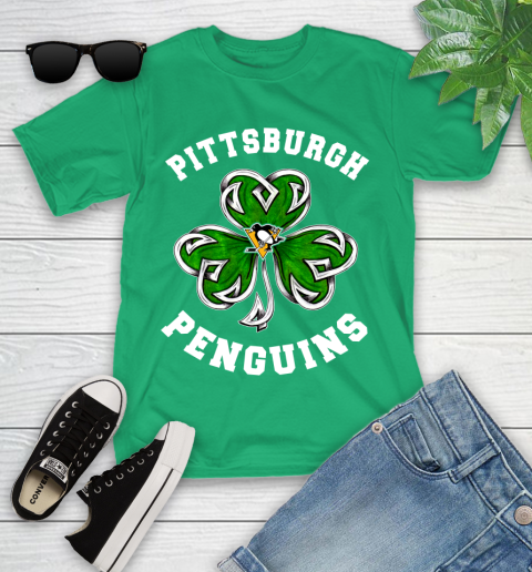NHL Pittsburgh Penguins Three Leaf Clover St Patrick's Day Hockey Sports Youth T-Shirt 8