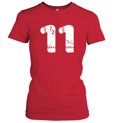 bfl1 number 11 baseball vintage distressed team ladies t shirt 20 front red
