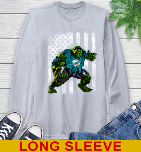 Miami Dolphins Hulk Marvel Avengers NFL Football American Flag Long Sleeve T-Shirt 6