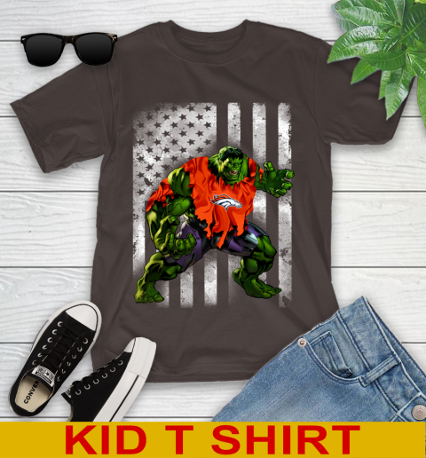 Denver Broncos Hulk Marvel Avengers NFL Football American Flag Youth T-Shirt 6