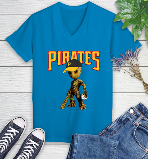 MLB Pittsburgh Pirates Groot Guardians Of The Galaxy Baseball Women's V-Neck T-Shirt 7