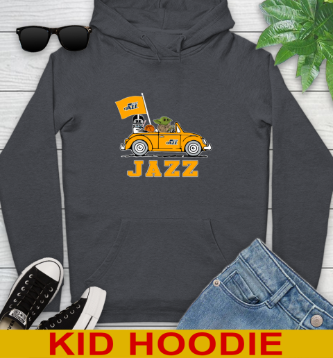 NBA Basketball Utah Jazz Darth Vader Baby Yoda Driving Star Wars Shirt Youth Hoodie 9