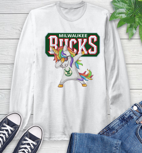 Milwaukee Bucks NBA Basketball Funny Unicorn Dabbing Sports Long Sleeve T-Shirt