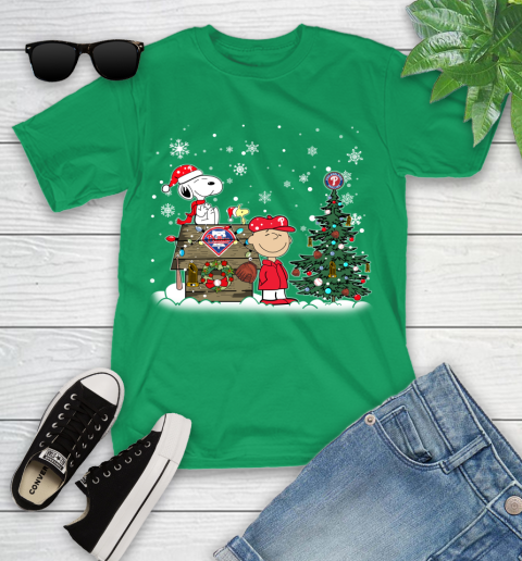 MLB Philadelphia Phillies Snoopy Charlie Brown Christmas Baseball Commissioner's Trophy Youth T-Shirt 8