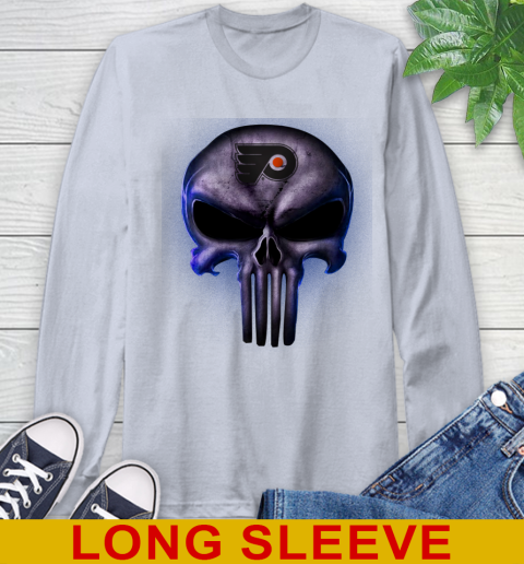 Philadelphia Flyers NHL Hockey Punisher Skull Sports Long Sleeve T-Shirt 6