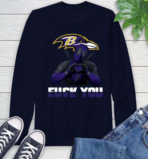 NHL Baltimore Ravens Deadpool Love You Fuck You Football Sports Long Sleeve T-Shirt 3