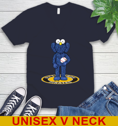 MLB Baseball Pittsburgh Pirates Kaws Bff Blue Figure Shirt V-Neck T-Shirt 4 MLB Baseball Pittsburgh Pirates Kaws Bff Blue Figure Shirt V-Neck T-Shirt - Image 4