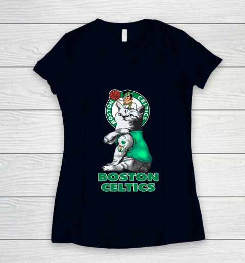 NBA Basketball My Cat Loves Boston Celtics Women's V-Neck T-Shirt 2