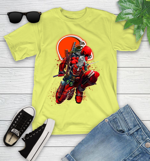 NFL Deadpool Marvel Comics Sports Football Cleveland Browns Youth T-Shirt 8
