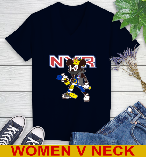 New York Rangers NHL Hockey Mickey Peace Sign Sports Women's V-Neck T-Shirt 3