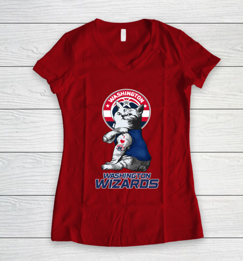 NBA Basketball My Cat Loves Washington Wizards Women's V-Neck T-Shirt 8