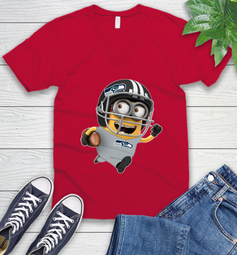 NFL Seattle Seahawks Minions Disney Football Sports V-Neck T-Shirt 8