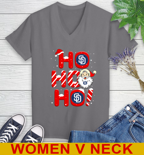 San Diego Padres MLB Baseball Ho Ho Ho Santa Claus Merry Christmas Shirt Women's V-Neck T-Shirt 11