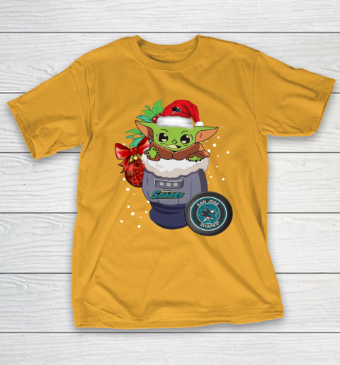 San Jose Sharks Christmas Baby Yoda Star Wars Funny Happy NHL T-Shirt 4