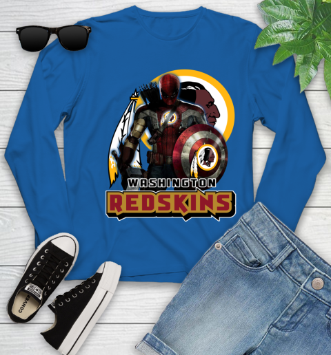 NFL Captain America Thor Spider Man Hawkeye Avengers Endgame Football Washington Redskins Youth Long Sleeve 9