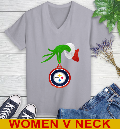 Pittsburgh Steelers Grinch Merry Christmas NFL Football Women's V-Neck T-Shirt 5