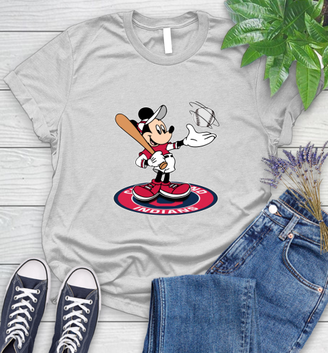 MLB Baseball Cleveland Indians Cheerful Mickey Disney Shirt Women's T-Shirt 2