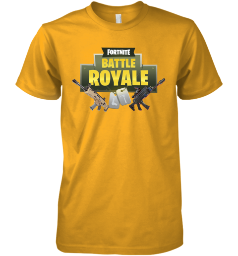 6ntv fortnite battle royale logo with assault rifle shirts premium guys tee 5 front gold