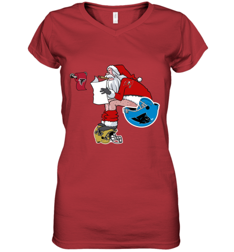 pggv santa claus tampa bay buccaneers shit on other teams christmas women v neck t shirt 39 front red