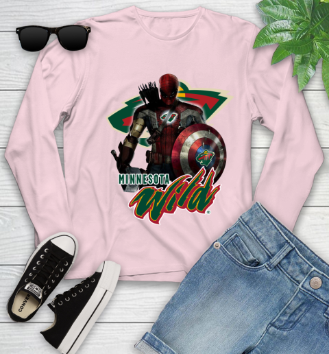 NHL Captain America Thor Spider Man Hawkeye Avengers Endgame Hockey Minnesota Wild Youth Long Sleeve 10