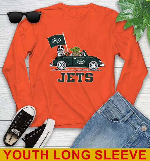 NFL Football New York Jets Darth Vader Baby Yoda Driving Star Wars Shirt Youth Long Sleeve 4