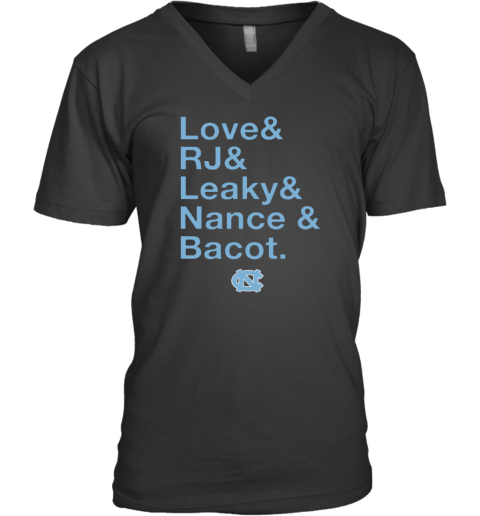 UNC Basketball Love & Rj & Leaky & Nance & Bacot V-Neck T-Shirt