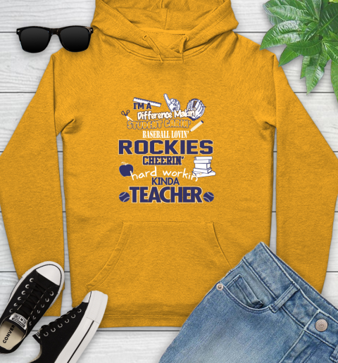 Colorado Rockies MLB I'm A Difference Making Student Caring Baseball Loving Kinda Teacher Youth Hoodie - Image 3