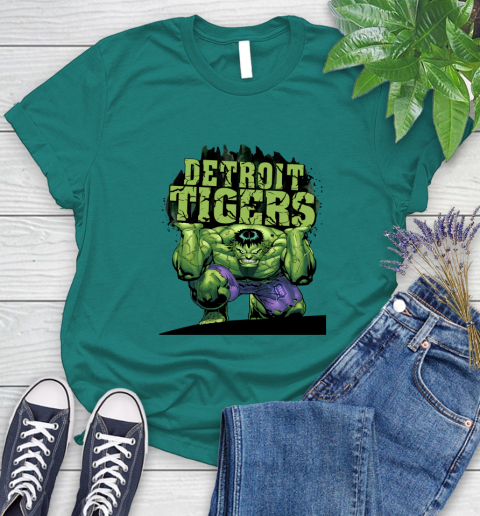 Detroit Tigers MLB Baseball Incredible Hulk Marvel Avengers Sports Women's T-Shirt 12
