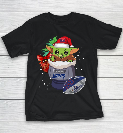 New York Giants Christmas Baby Yoda Star Wars Funny Happy NFL Youth T-Shirt 2