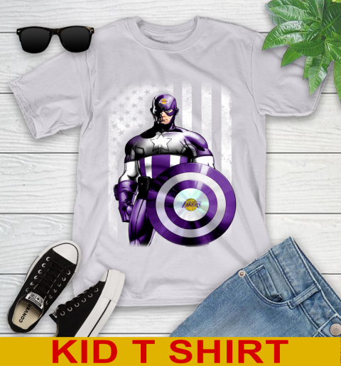 Los Angeles Lakers NBA Basketball Captain America Marvel Avengers American Flag Shirt Youth T-Shirt 4
