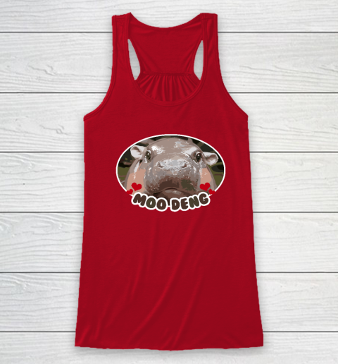 Moo Deng Bouncy Pig in Thai Picture The Cute Baby Hippo Racerback Tank 3