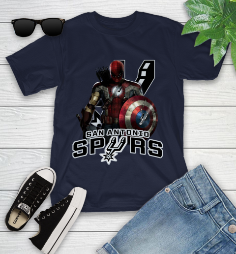 San Antonio Spurs NBA Basketball Captain America Thor Spider Man Hawkeye Avengers Youth T-Shirt 3