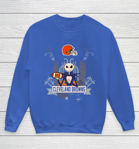 NFL Cleveland Browns Football Jack Skellington Halloween Youth Sweatshirt 6