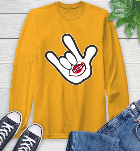Cincinnati Reds MLB Baseball Mickey Rock Hand Disney Long Sleeve T-Shirt 3