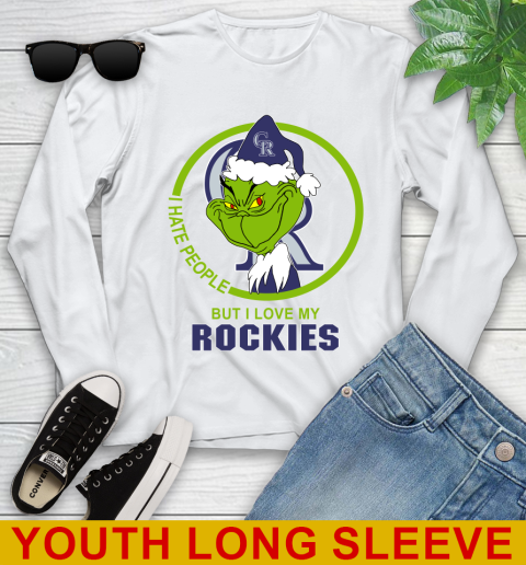 Colorado Rockies MLB Christmas Grinch I Hate People But I Love My Favorite Baseball Team Youth Long Sleeve