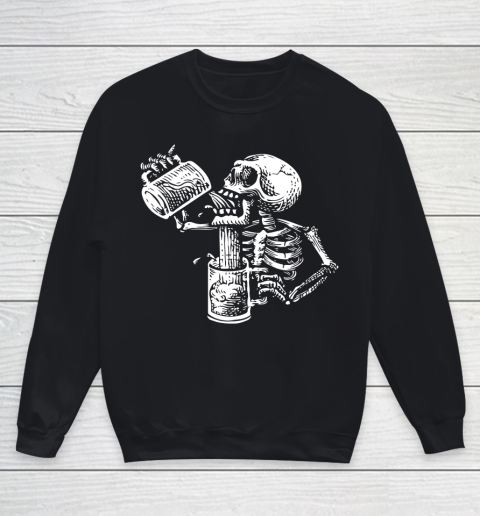 Beer Lover Funny Shirt Drunk Skeleton Funny Undead Skull Beer Halloween Costume Youth Sweatshirt