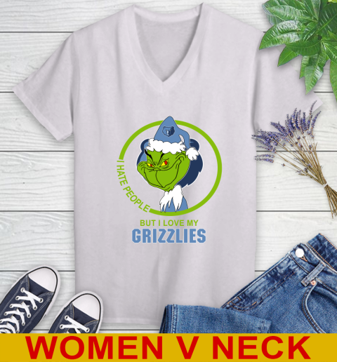 Memphis Grizzlies NBA Christmas Grinch I Hate People But I Love My Favorite Basketball Team Women's V-Neck T-Shirt