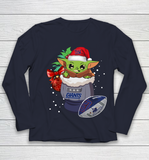 New York Giants Christmas Baby Yoda Star Wars Funny Happy NFL Youth Long Sleeve 3