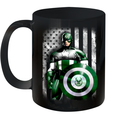 Milwaukee Bucks NBA Basketball Captain America Marvel Avengers American Flag Shirt Ceramic Mug 11oz