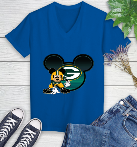 NFL Green Bay Packers Mickey Mouse Disney Football T Shirt Women's V-Neck T-Shirt 10