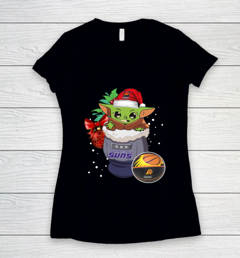 Phoenix Suns Christmas Baby Yoda Star Wars Funny Happy NBA Women's V-Neck T-Shirt