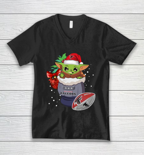Atlanta Falcons Christmas Baby Yoda Star Wars Funny Happy NFL V-Neck T-Shirt