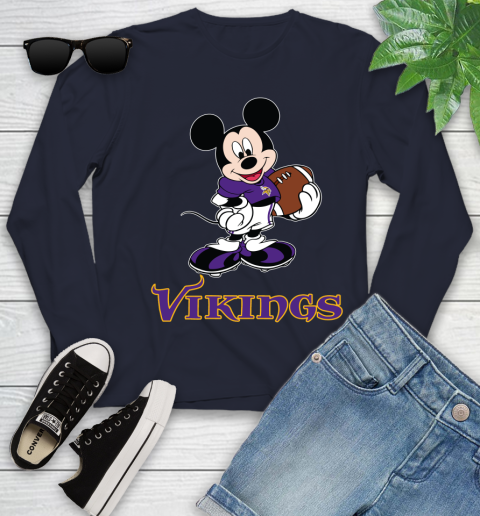 NFL Football Minnesota Vikings Cheerful Mickey Mouse Shirt Youth Long Sleeve 3
