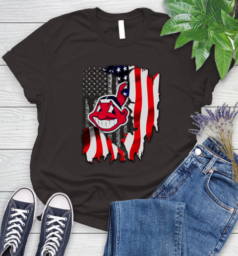 Cleveland Indians MLB Baseball American Flag Women's T-Shirt 11