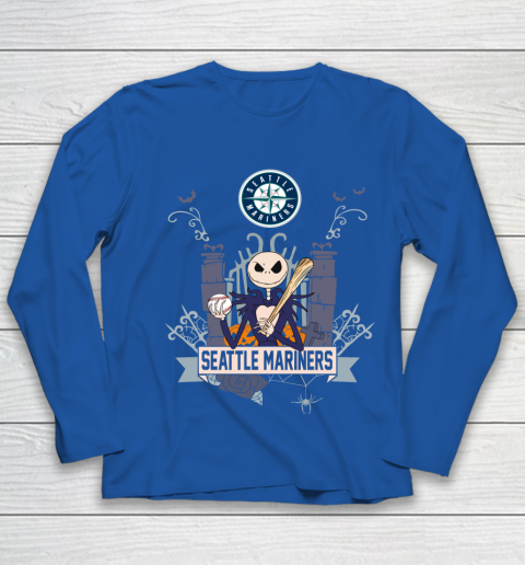 MLB Seattle Mariners Baseball Jack Skellington Halloween Youth Long Sleeve 7