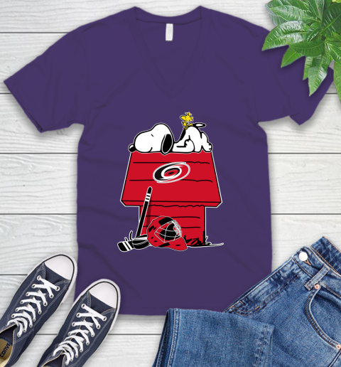 Carolina Hurricanes NHL Hockey Snoopy Woodstock The Peanuts Movie V-Neck T-Shirt 10