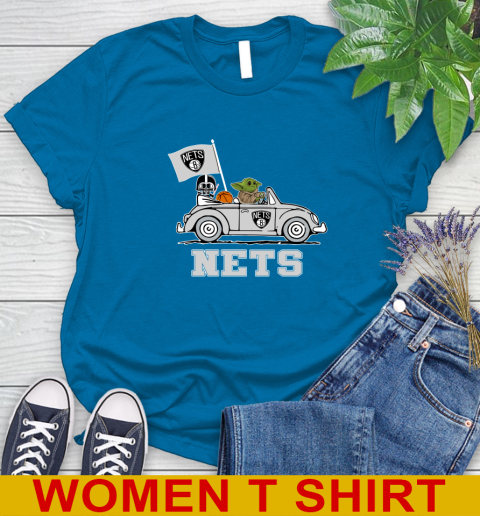 NBA Basketball Brooklyn Nets Darth Vader Baby Yoda Driving Star Wars Shirt Women's T-Shirt 7