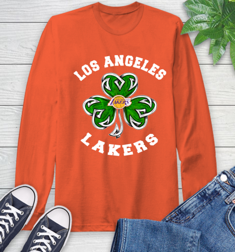 NBA Los Angeles Lakers Three Leaf Clover St Patrick's Day Basketball Sports Long Sleeve T-Shirt 4