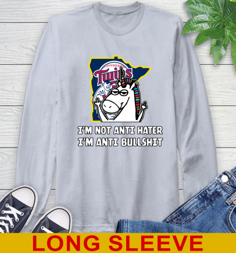 Minnesota Twins MLB Baseball Unicorn I'm Not Anti Hater I'm Anti Bullshit Long Sleeve T-Shirt 6